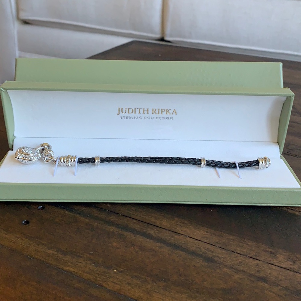 Judith Ripka - Sterling Collection - Sterling silver + leather bracelet.